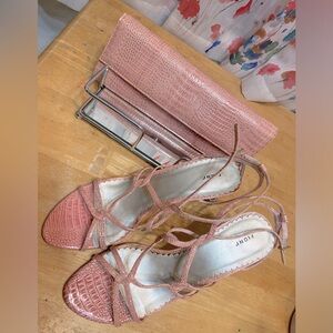 Rose pink strapped heels, clutch included